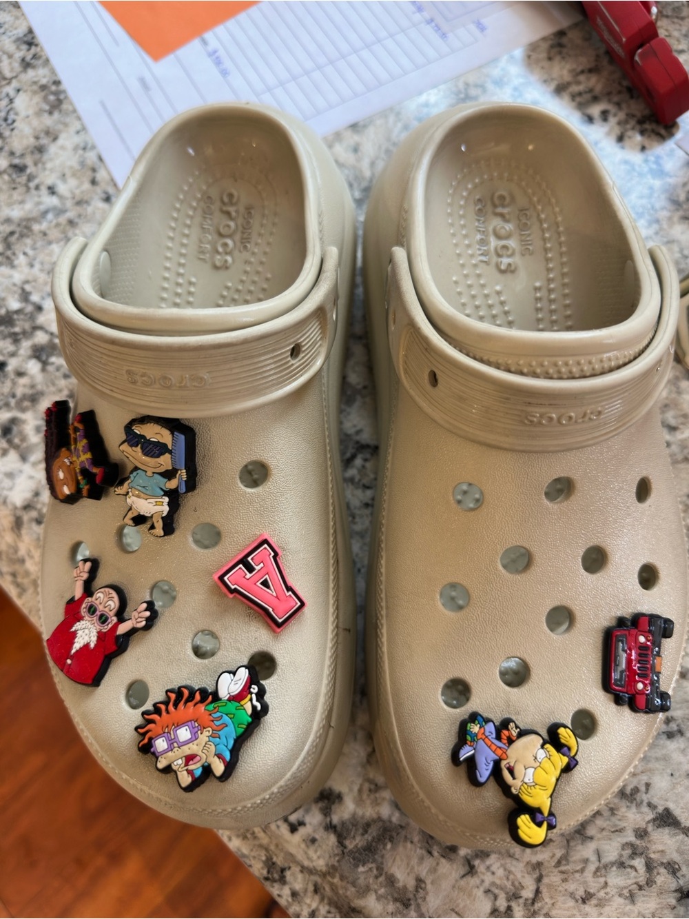 Women Beige Slip-On Clog Shoes with Cartoon Charms